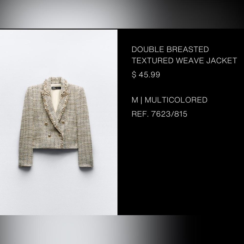 Zara Double Breasted Textured Blazer - Tan, Gray and Cream Size M EUC